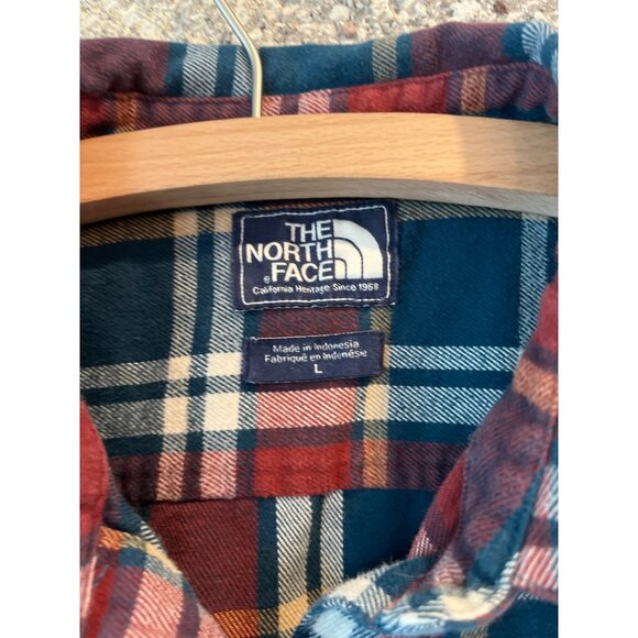 The North Face Plaid Button-Up Flannel Shirt L Red/Blue Long Sleeve Made In Indo - Picture 6 of 7